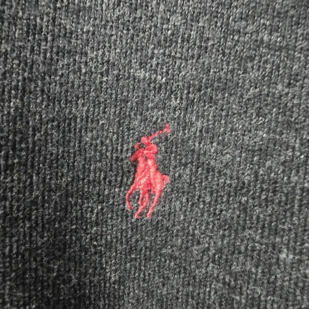 Polo Ralph Lauren Quarter Zip Sweater Mens XL Charcoal‎ Gray Red Pony Cotton - Picture 4 of 5